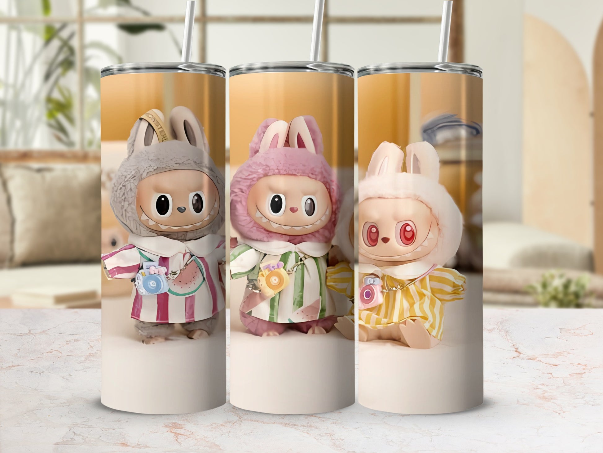 Adorable Character Tumblers with Colorful Outfits