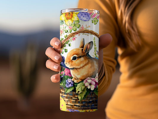 Adorable Bunny and Floral Design Tumbler Cup