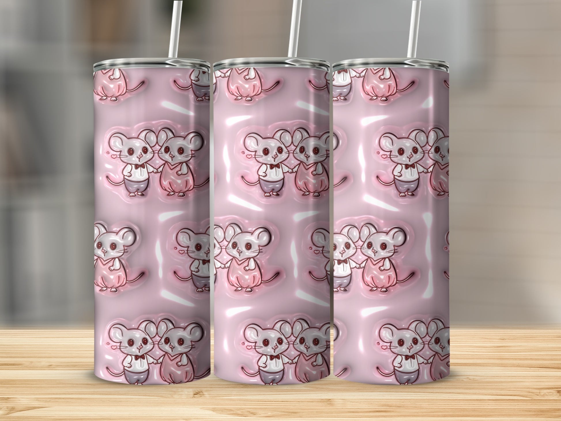Cute Cartoon Mouse Family Pink Tumbler Cup