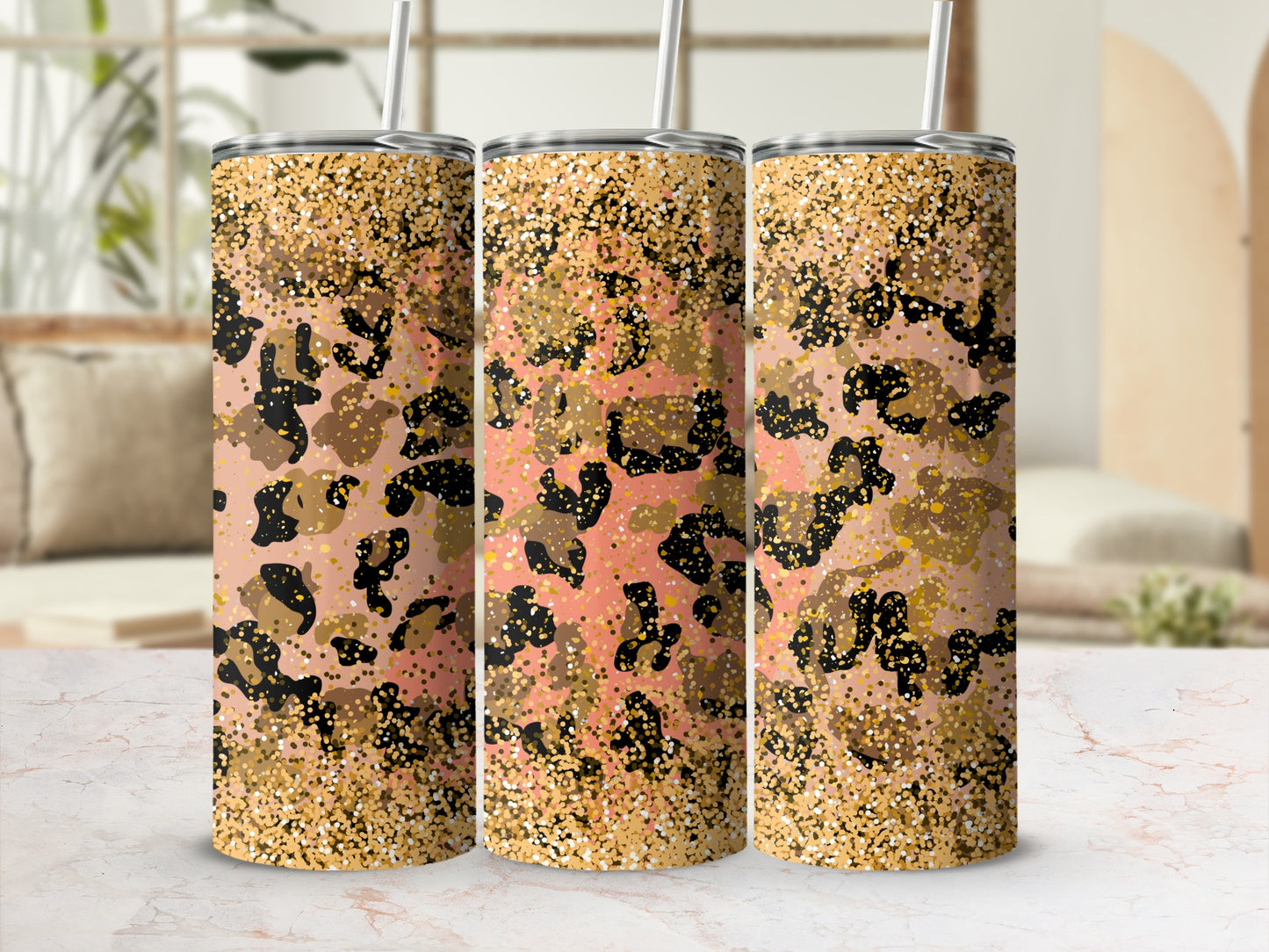 Glitter Leopard Print Tumbler for Trendy Beverage Storage