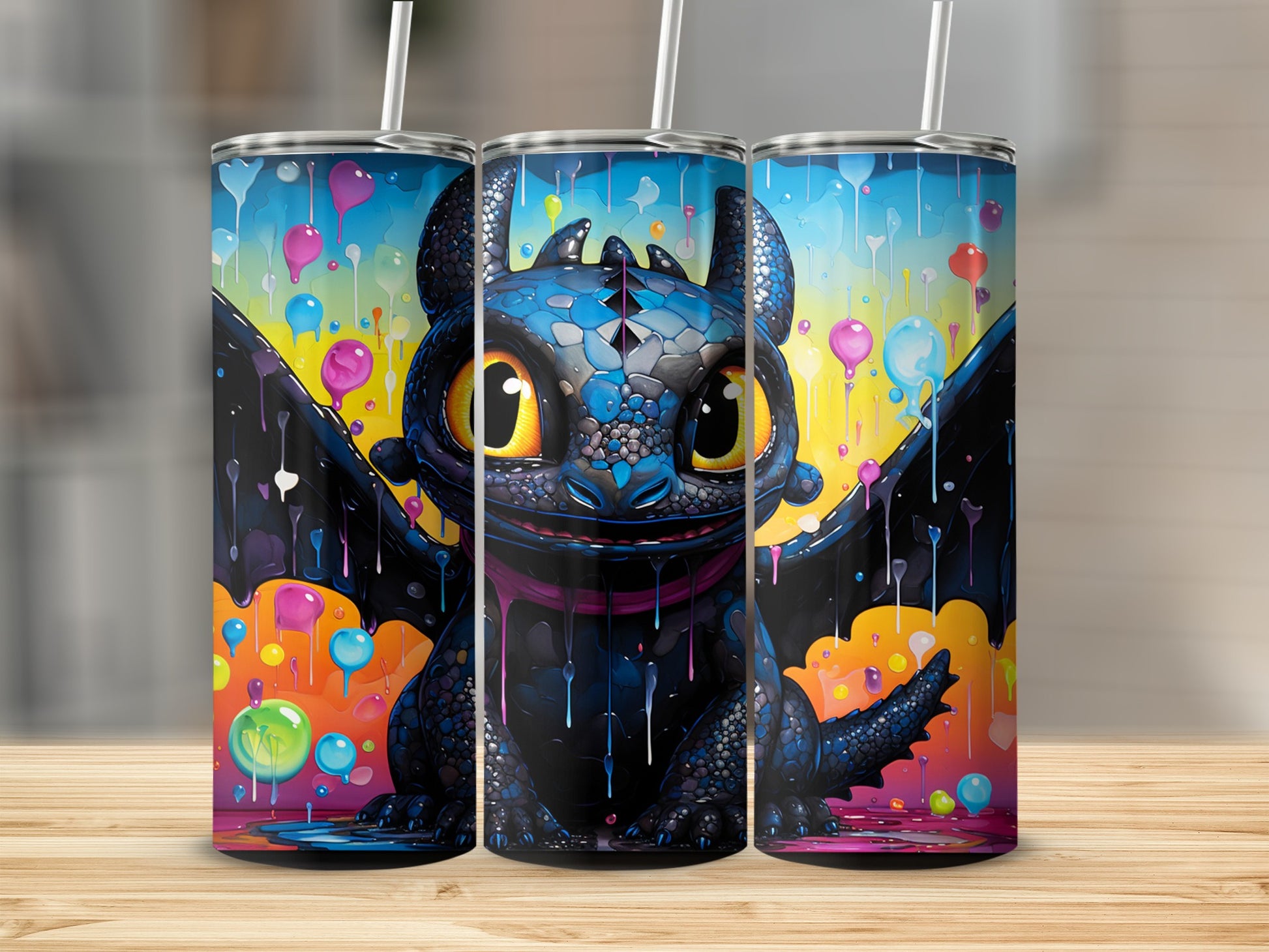Colorful Dragon Art Tumbler Cup with Straw Drinkware