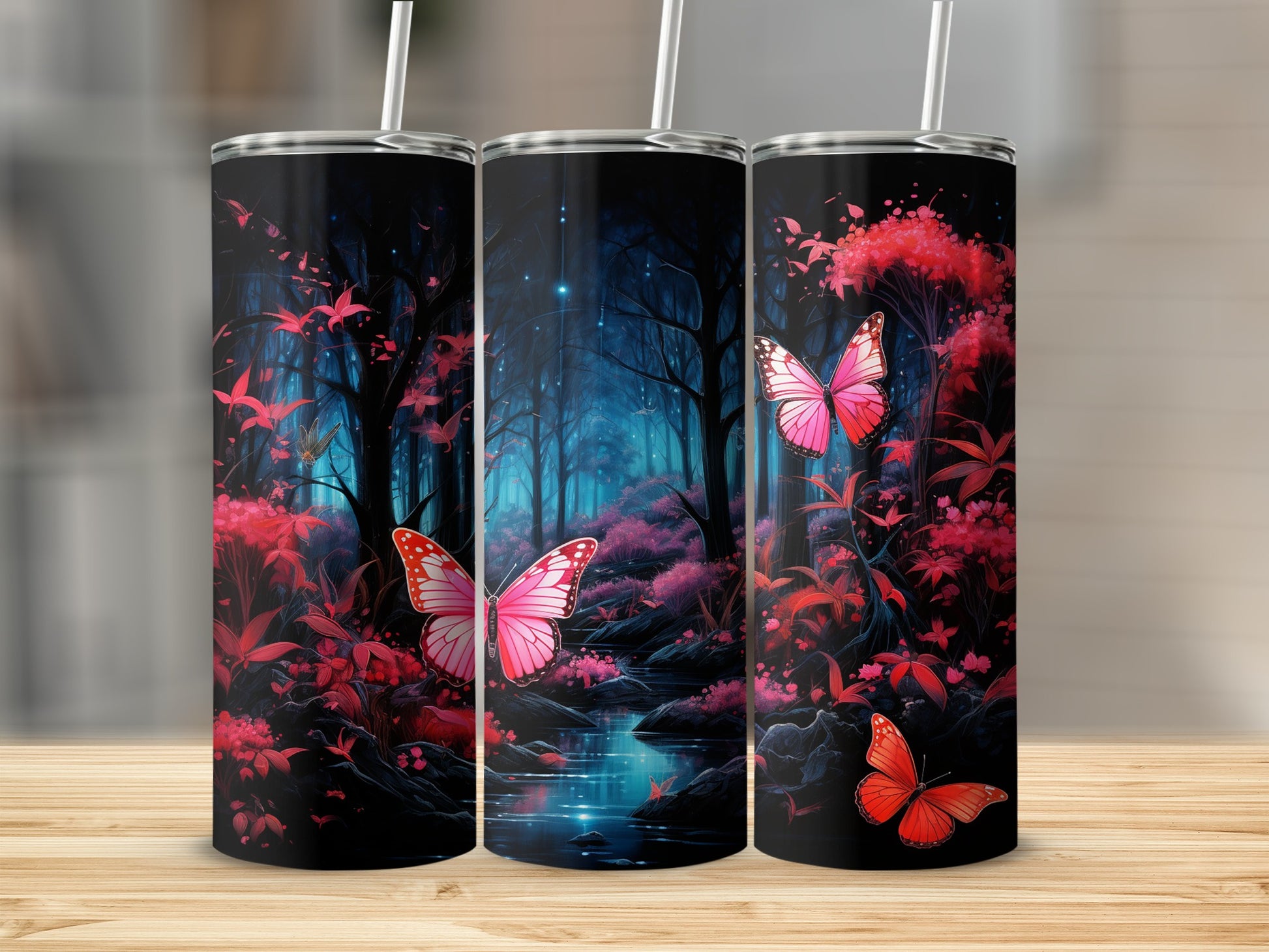 Mystical Forest Scene with Butterflies Tumbler