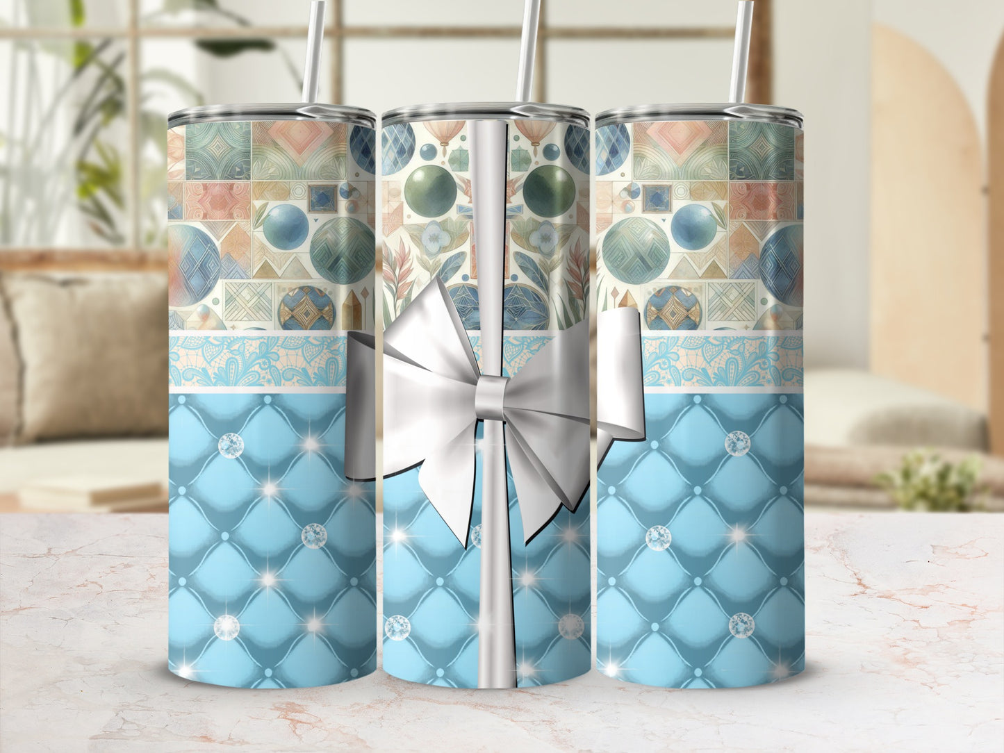 Elegant Quilted Diamond Geometric Patterned Tumbler product type