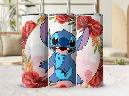 Blue Character with Red Flowers Design Tumbler