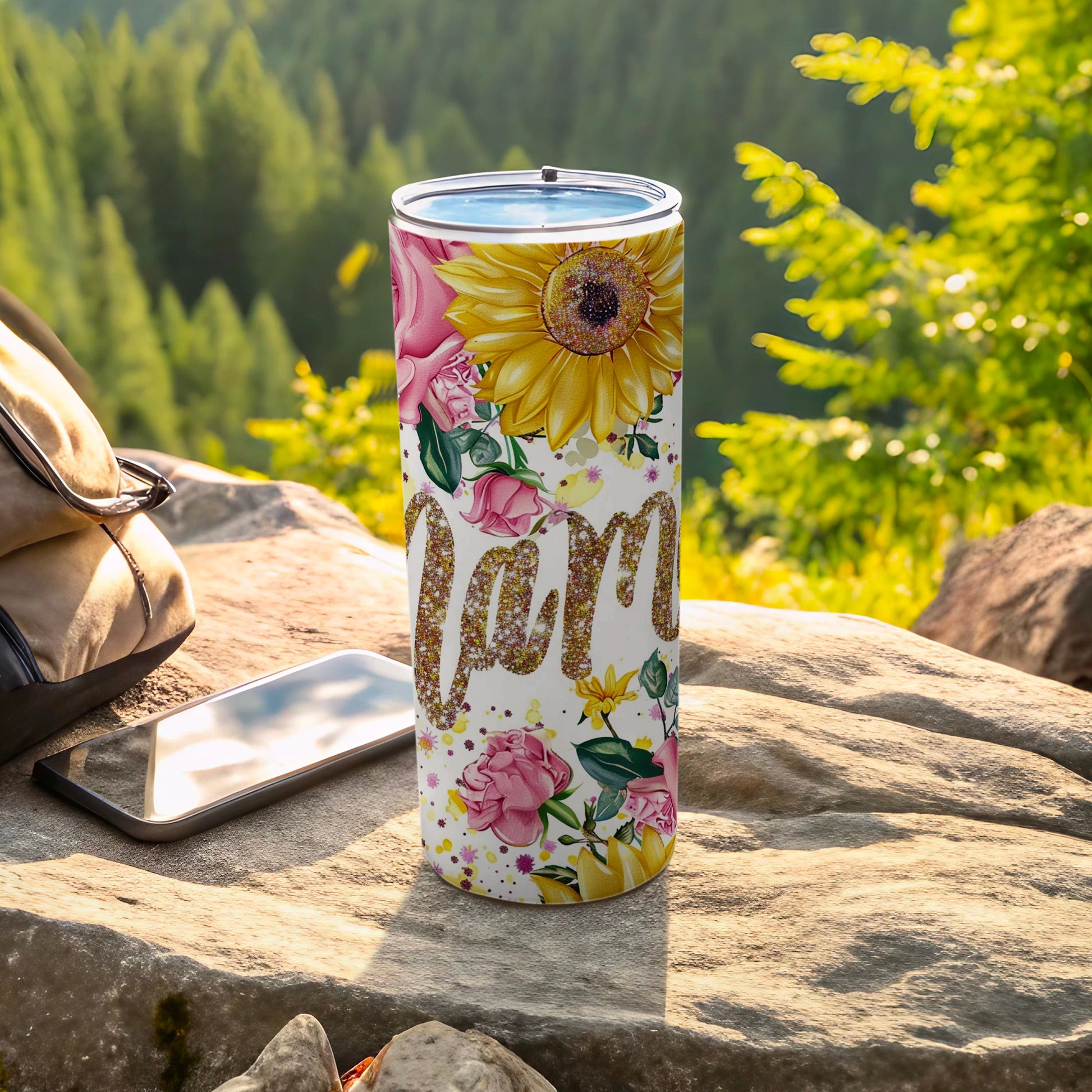 Floral Glam Tumbler with Sunflowers and Roses Design