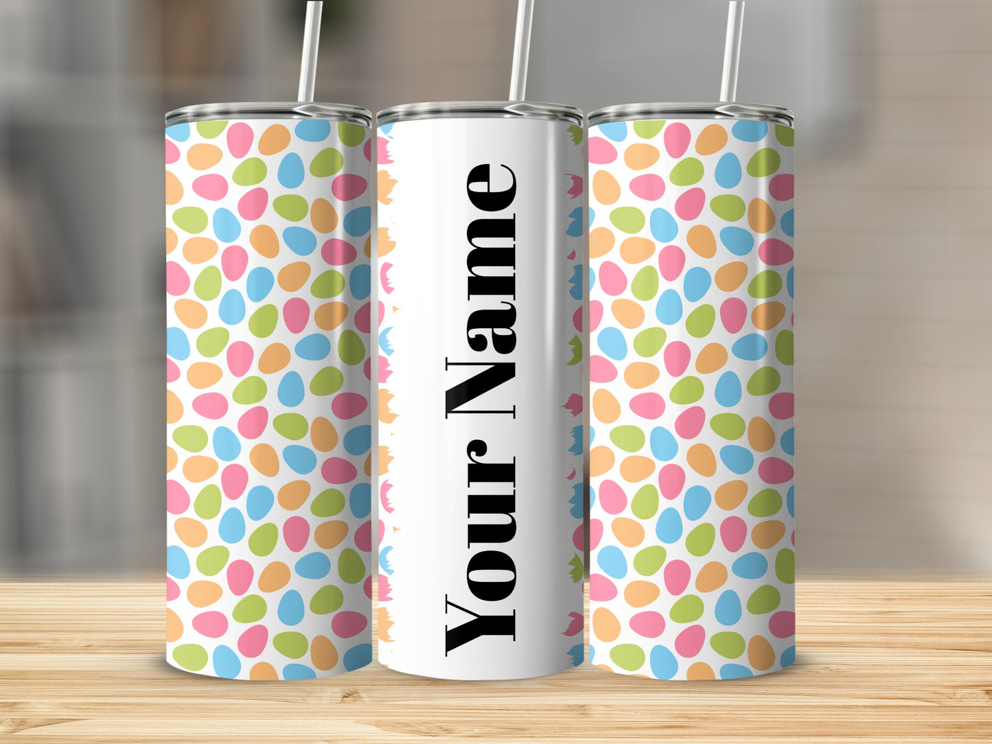 Colorful Egg Pattern Custom Name Tumbler Cup Product