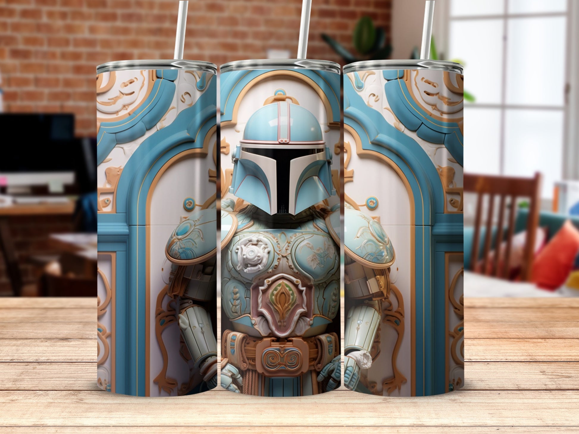 Intricate Mandalorian Art Design Stainless Steel Tumbler