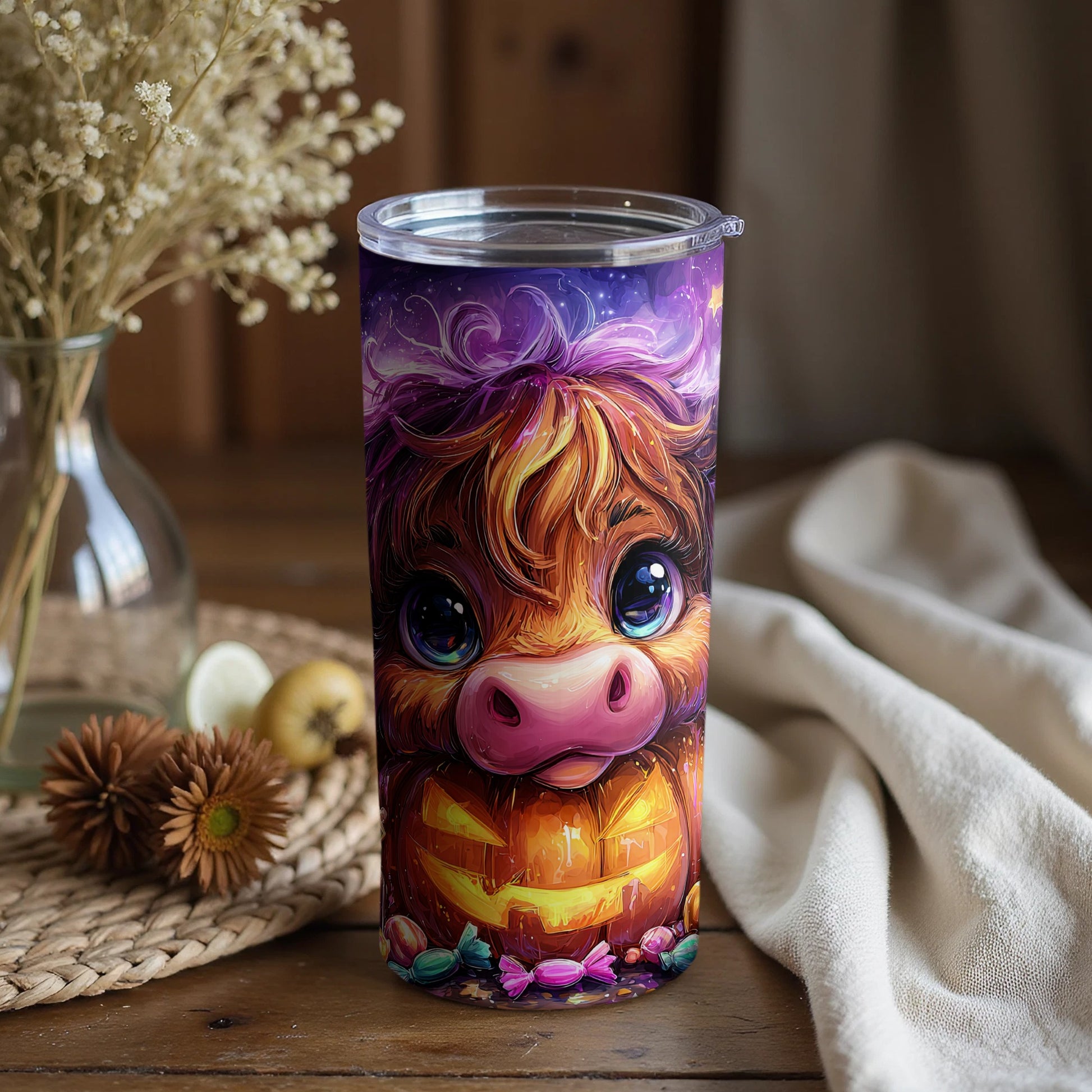Adorable Highland Cow with Pumpkin Tumbler