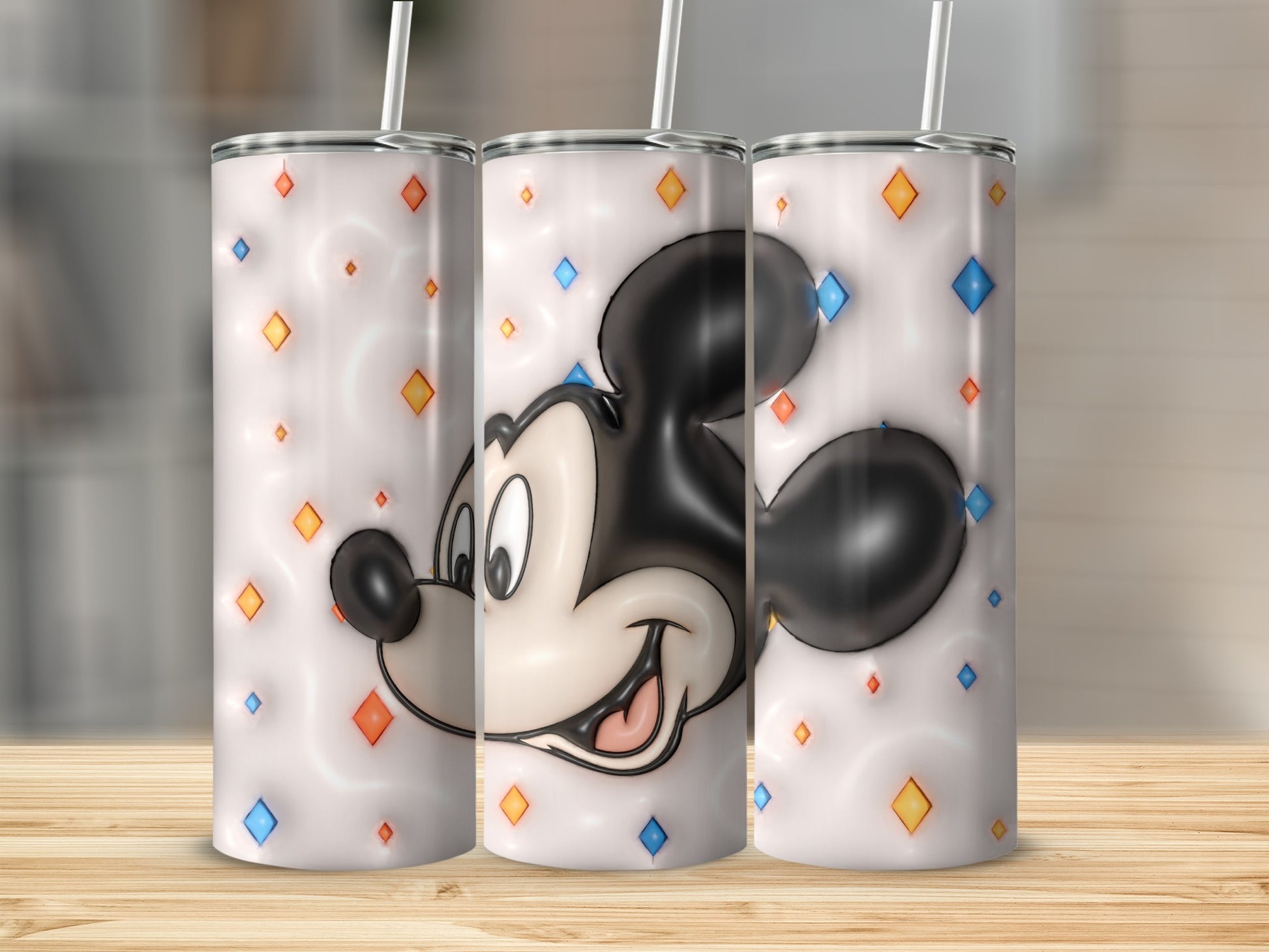 Mickey Mouse Design Tall Tumbler with Colorful Diamonds
