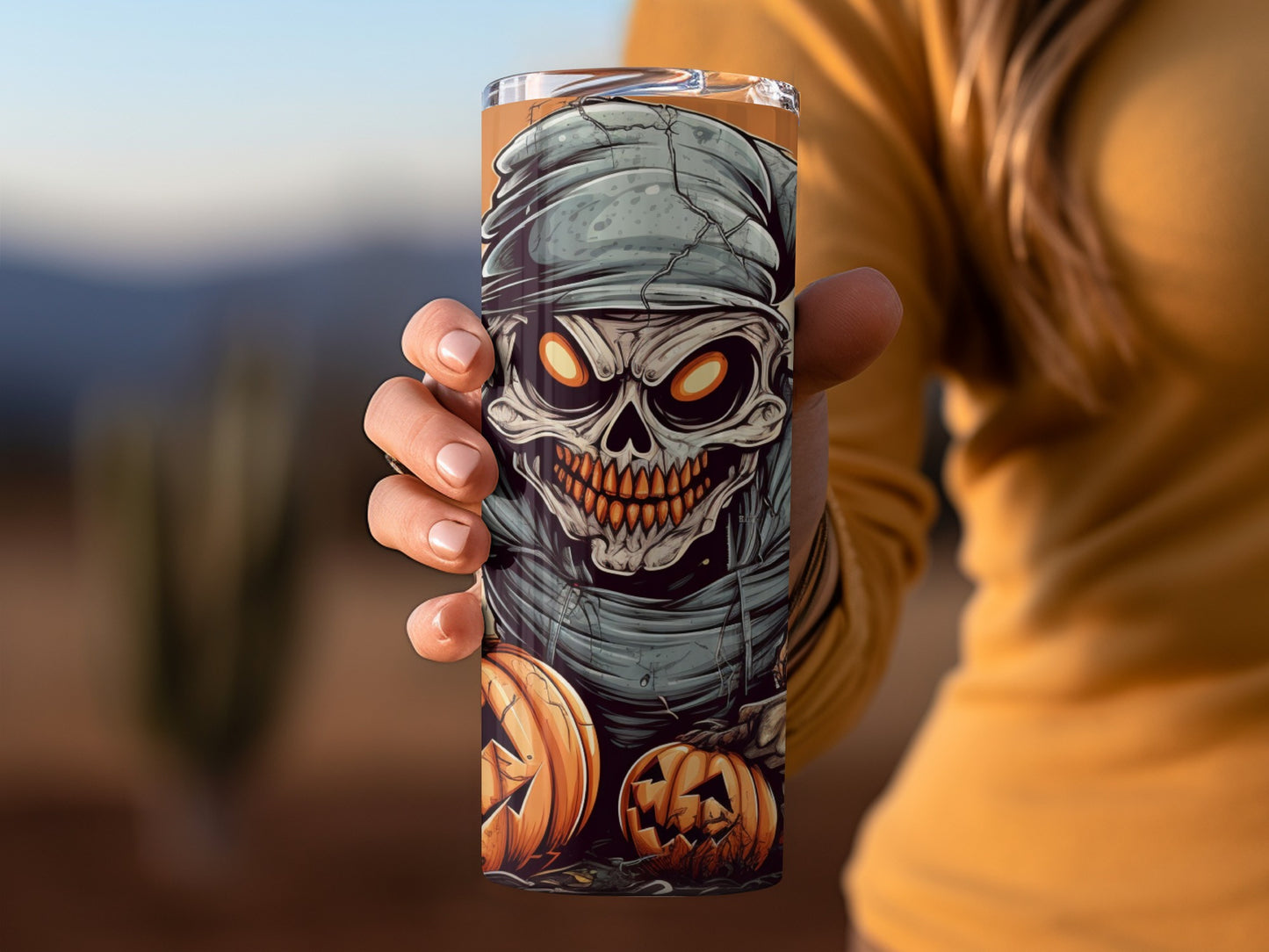 Halloween Skeleton with Pumpkins Design Tumbler