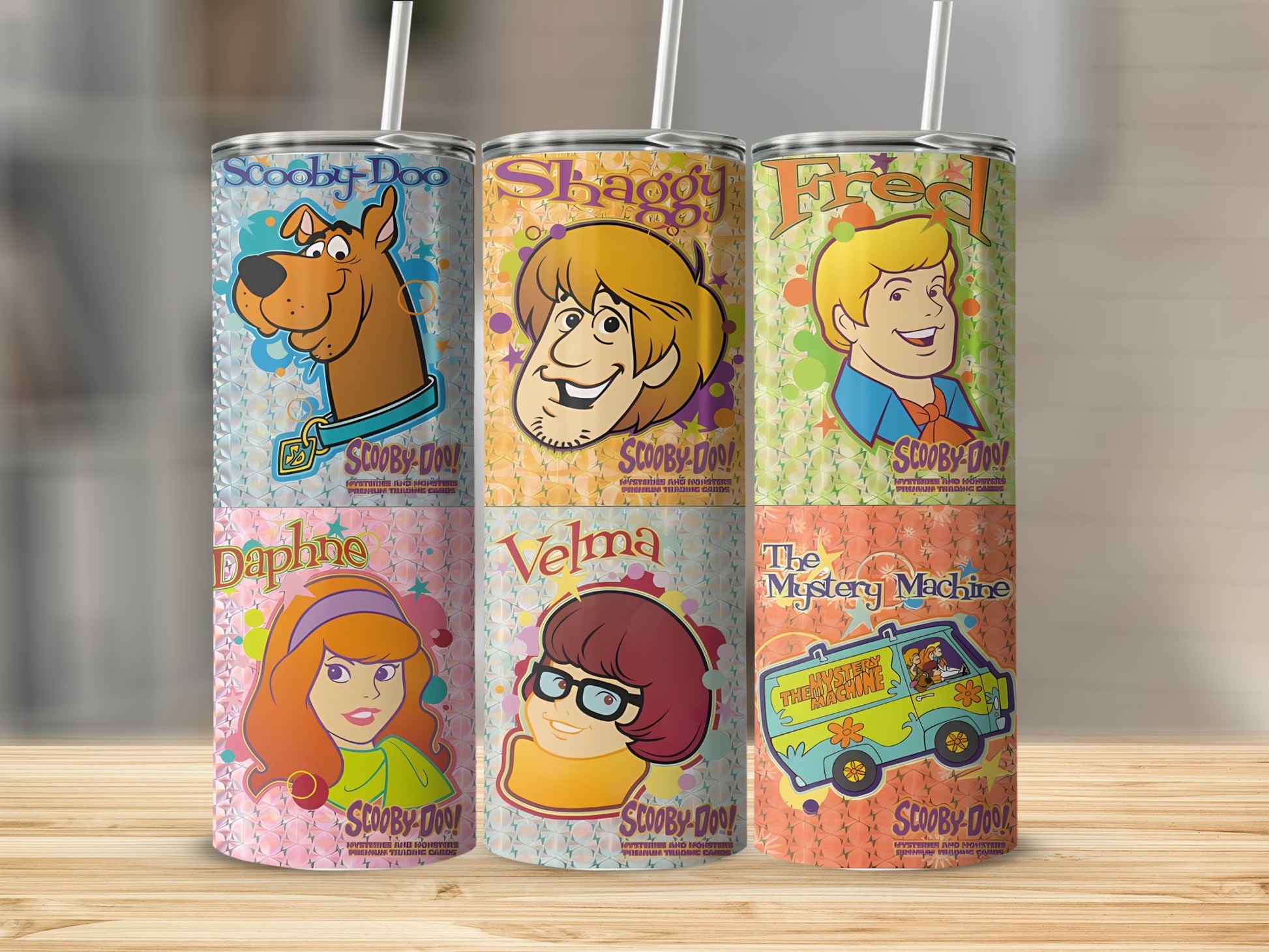 Scooby-Doo characters and Mystery Machine on a tumbler.
