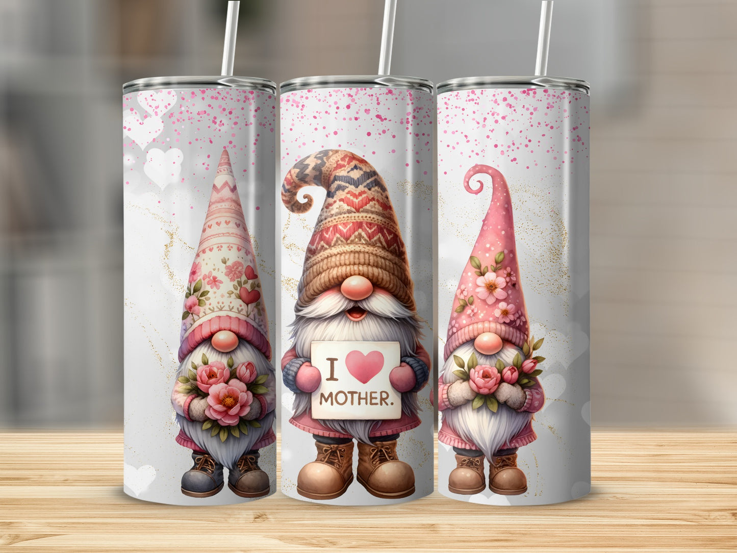 Cute Gnomes I Love Mother Design Tumbler Cup