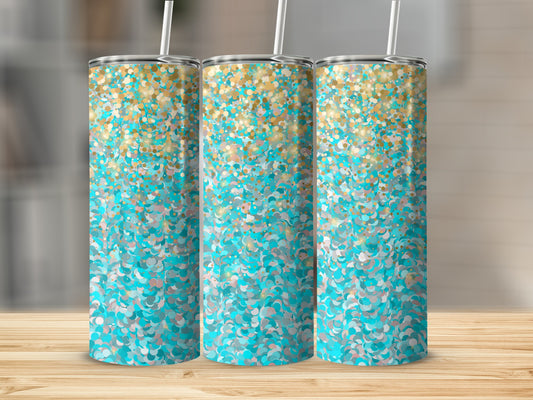 Sparkling Blue and Gold Glitter Tumbler