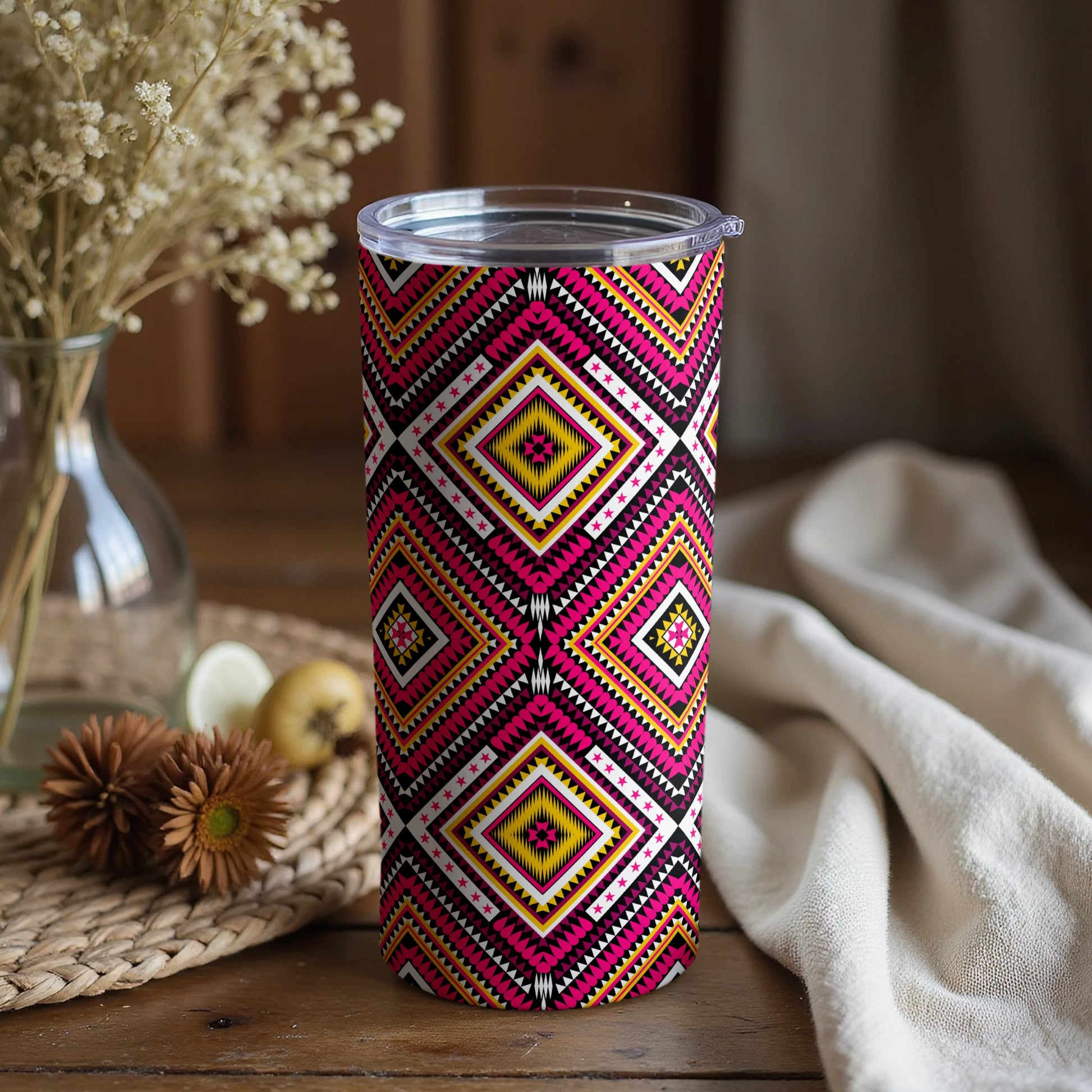 Geometric Pattern Stainless Steel Tumbler Cup