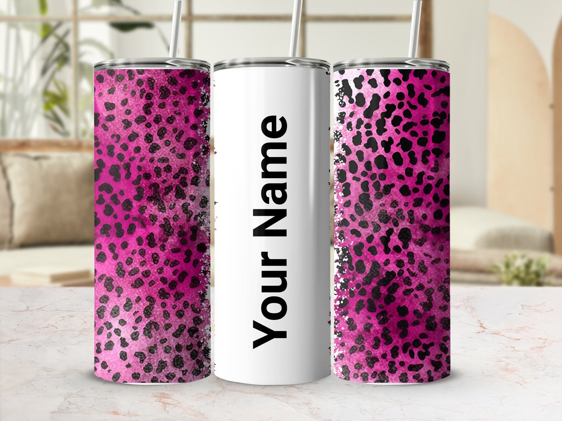 Pink Leopard Print Tumbler with Custom Name Option
