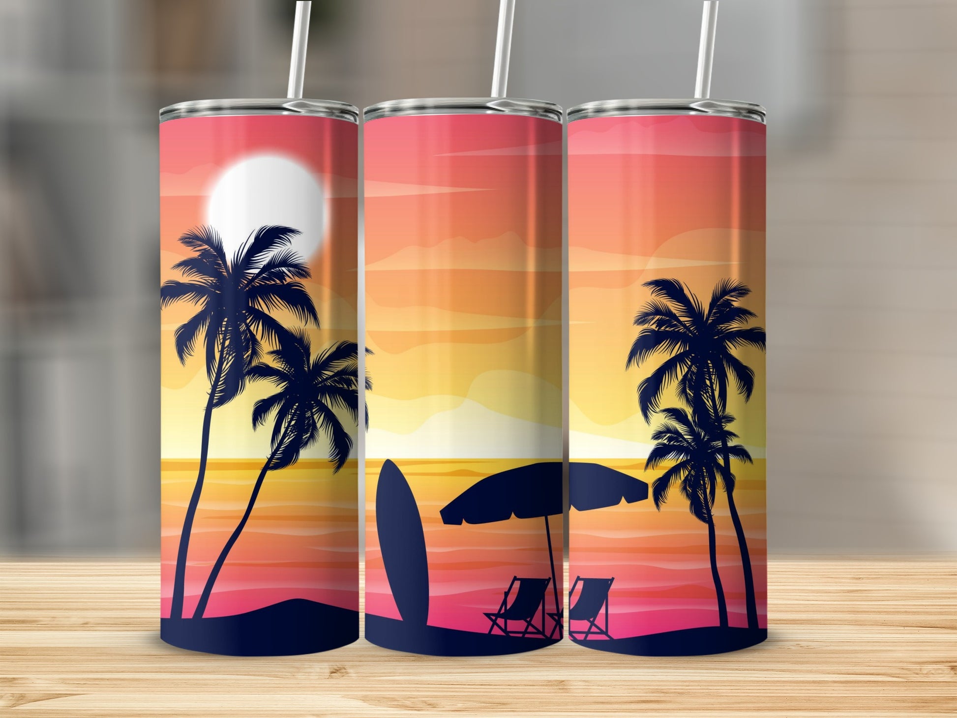 Tropical Sunset Beach Scene Insulated Tumbler Cup