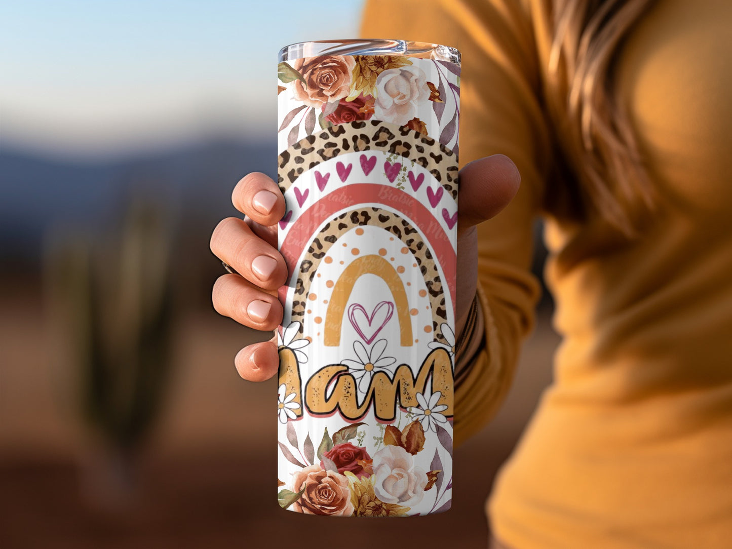 Rainbow Leopard Floral Design Tumbler Cup