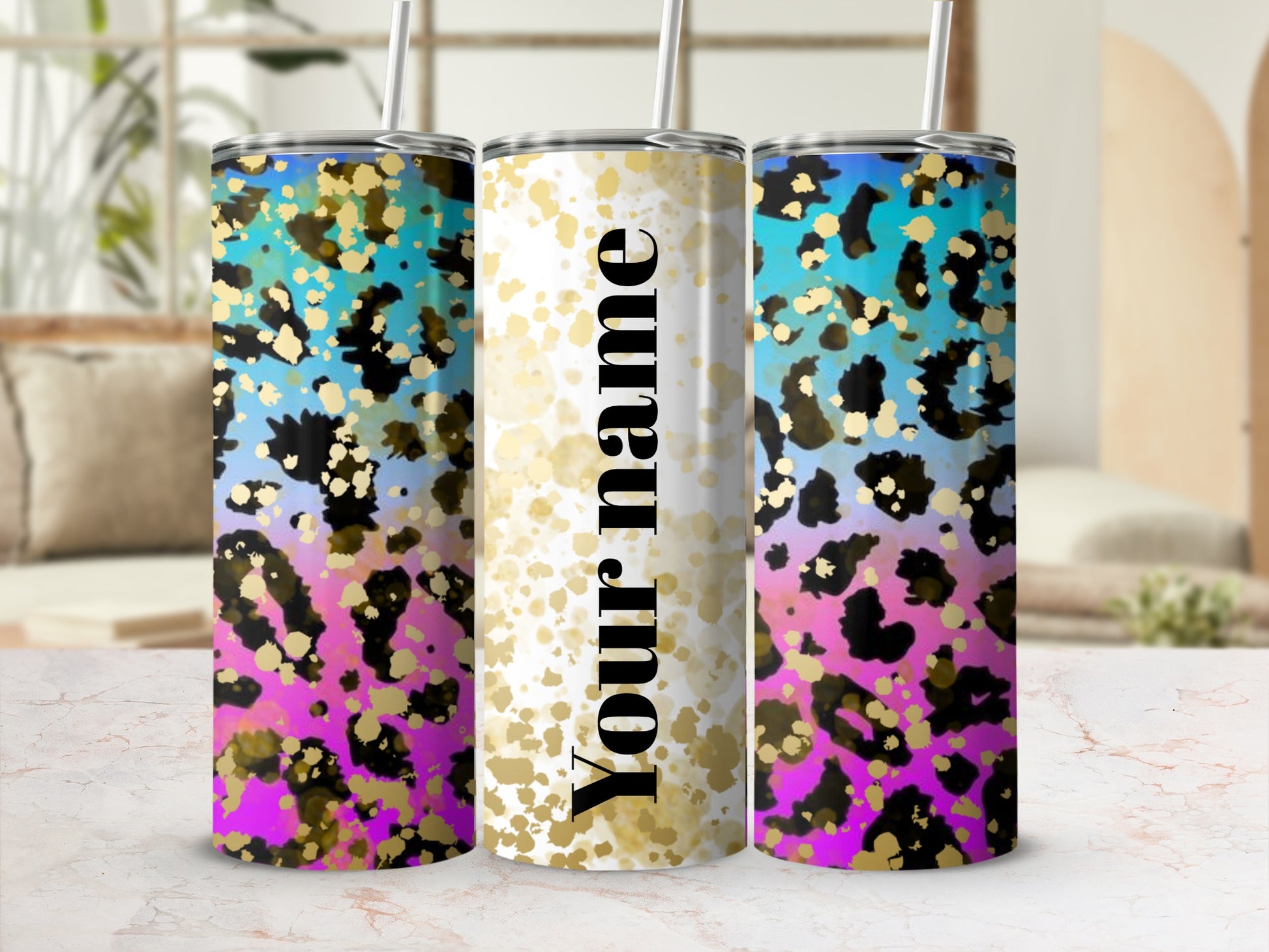 Personalized Leopard Print Gradient Design Tumbler
