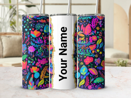 Personalized Colorful Floral Pattern Your Name Tumbler