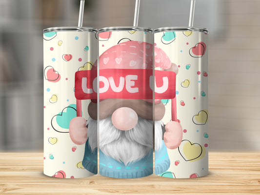 I Love You Gnome Tumbler with Hearts Valentine's Day