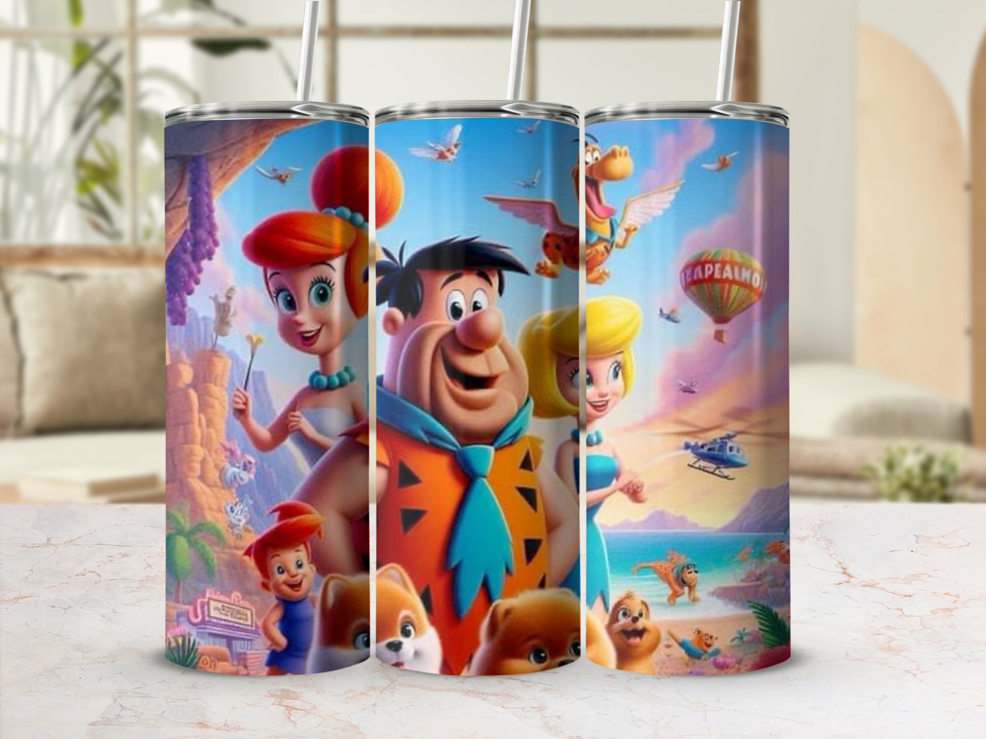 Retro Cartoon Characters Travel Mug with Colorful Design