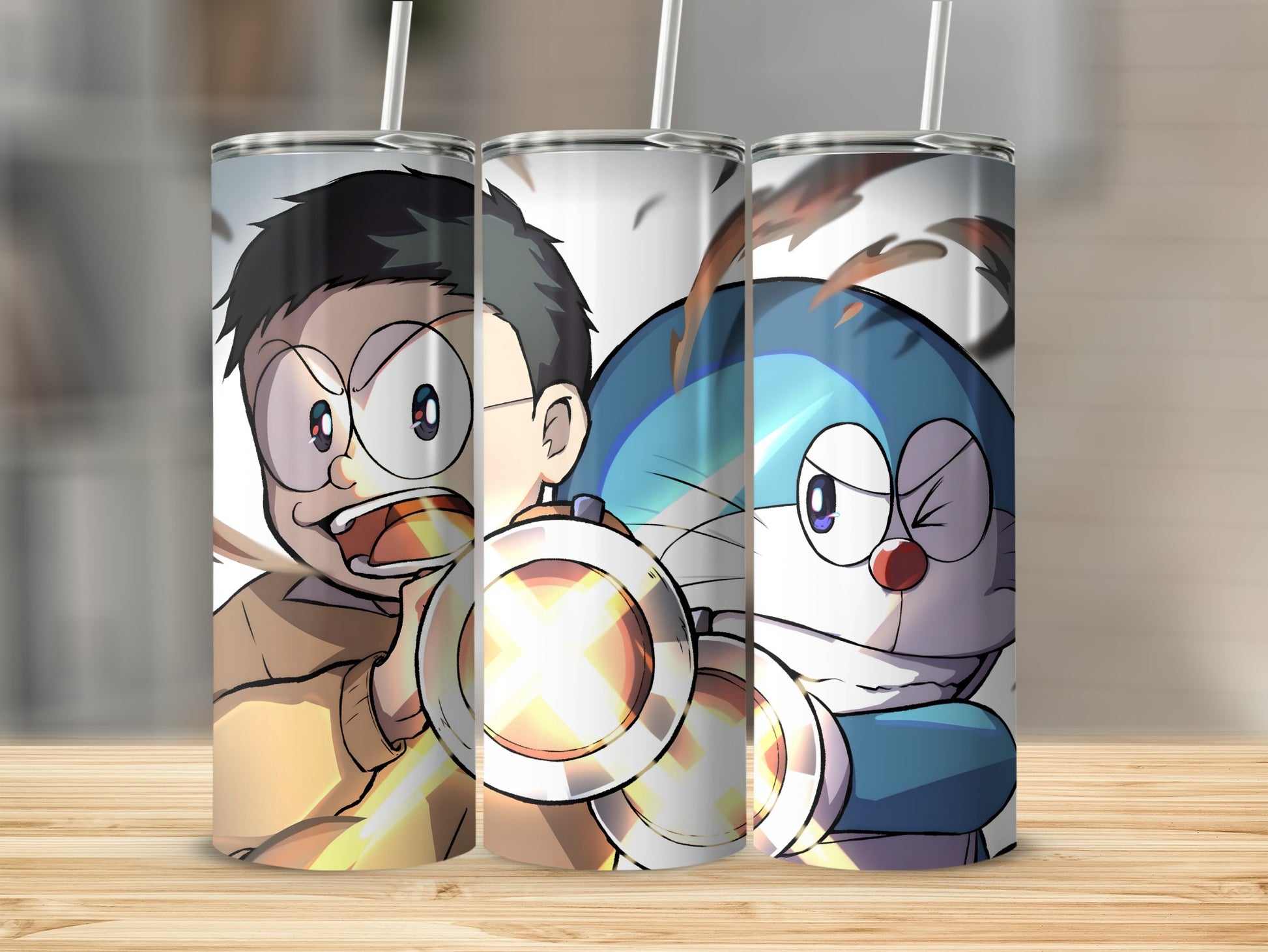 Cartoon Character Print Tumbler with Straw Drinkware