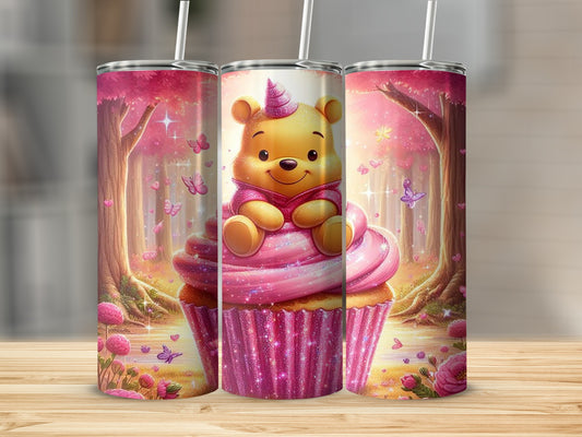 Adorable Bear on Pink Cupcake Colorful Tumbler