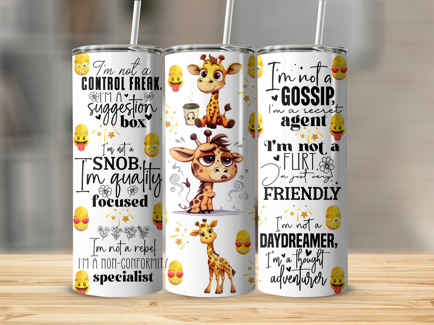 Sarcastic Giraffe Quotes Fun Emojis Tumbler Bottle product type

Giraffe Tumbler
Funny Quotes
Sarcastic Gift
Personality Drinkware
Cute Giraffe
Emoji Design
Control Freak Quote
Suggestion Box
Secret Agent
Friendly Flirt
Quality Focused
Non Conformity
Daydreamer
Unique Tumbler
Humorous Cup
Coffee Tumbler
Water Bottle
Gift Idea
Quote Tumbler
Quirky Design