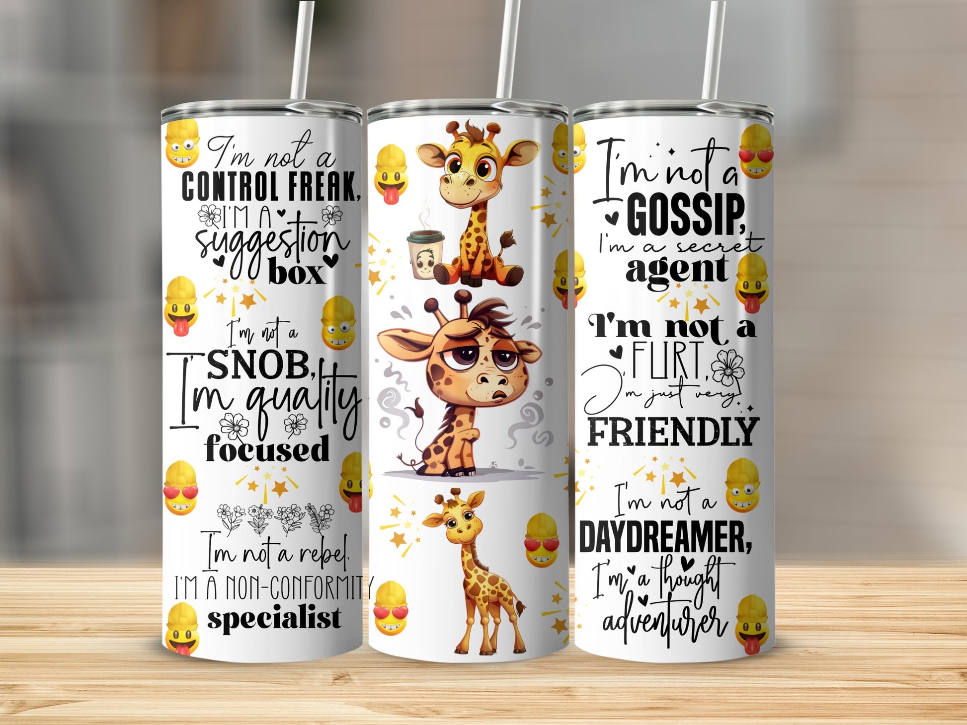 Sarcastic Giraffe Quotes Fun Emojis Tumbler Bottle product type

Giraffe Tumbler
Funny Quotes
Sarcastic Gift
Personality Drinkware
Cute Giraffe
Emoji Design
Control Freak Quote
Suggestion Box
Secret Agent
Friendly Flirt
Quality Focused
Non Conformity
Daydreamer
Unique Tumbler
Humorous Cup
Coffee Tumbler
Water Bottle
Gift Idea
Quote Tumbler
Quirky Design