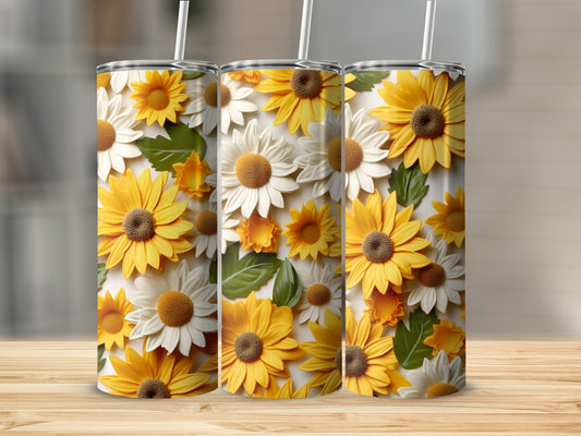 Vibrant Sunflower and Daisy Floral Pattern Tumbler
