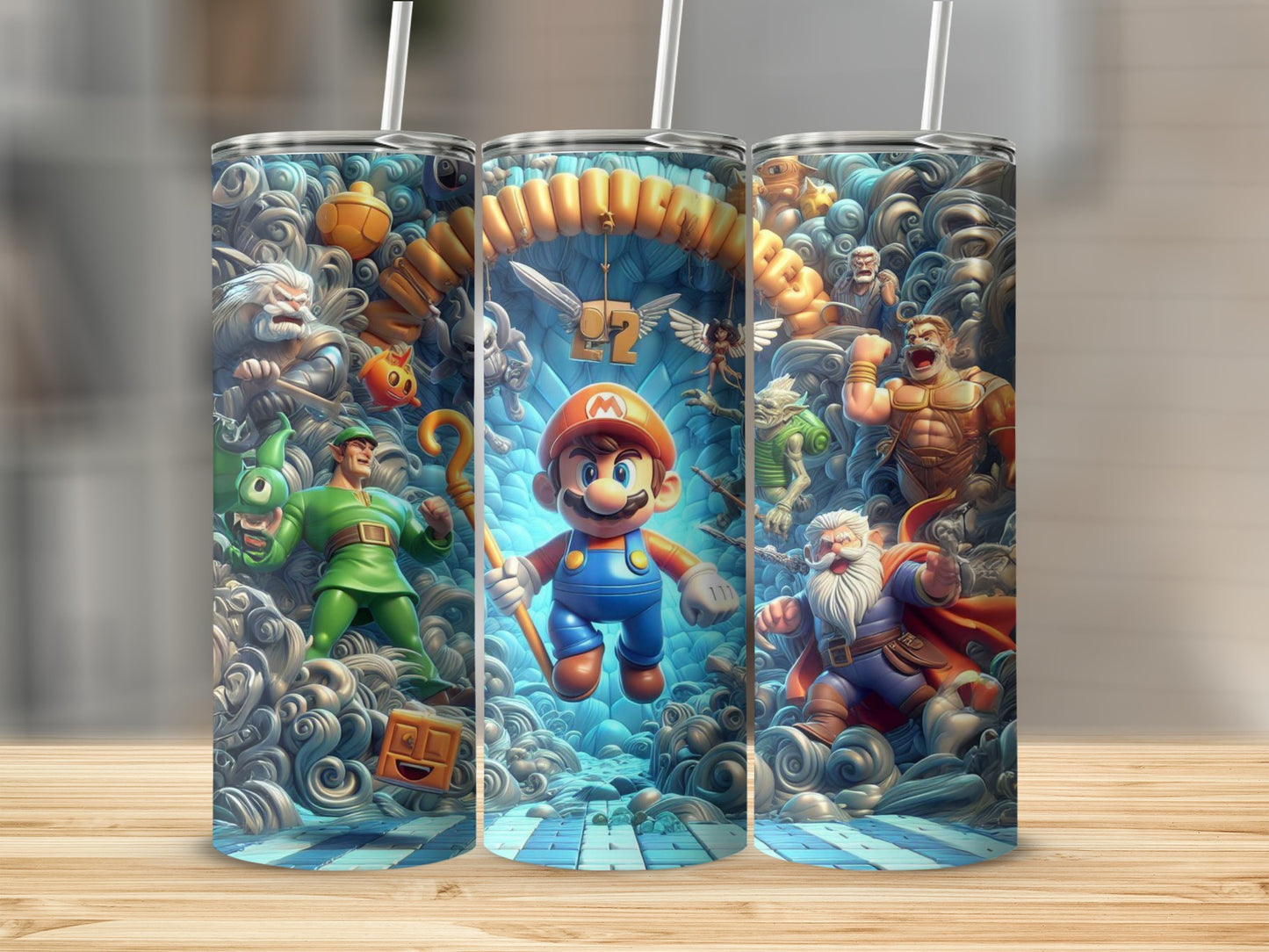 Vibrant Retro Video Game Characters Tumbler Collection