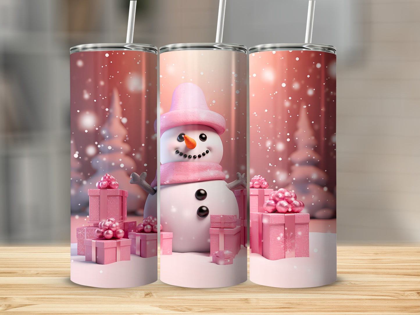Festive Snowman with Pink Gifts Winter Tumbler Product