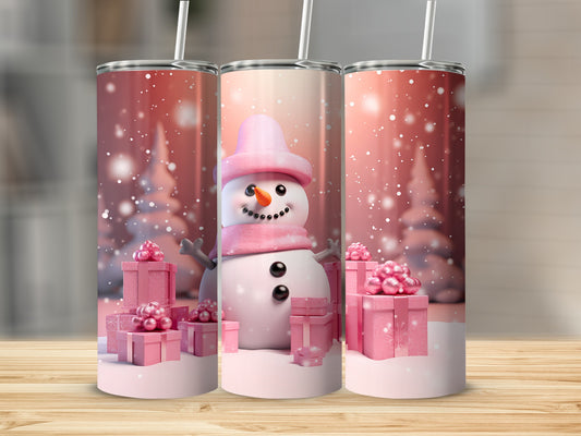 Festive Snowman with Pink Gifts Winter Tumbler Product
