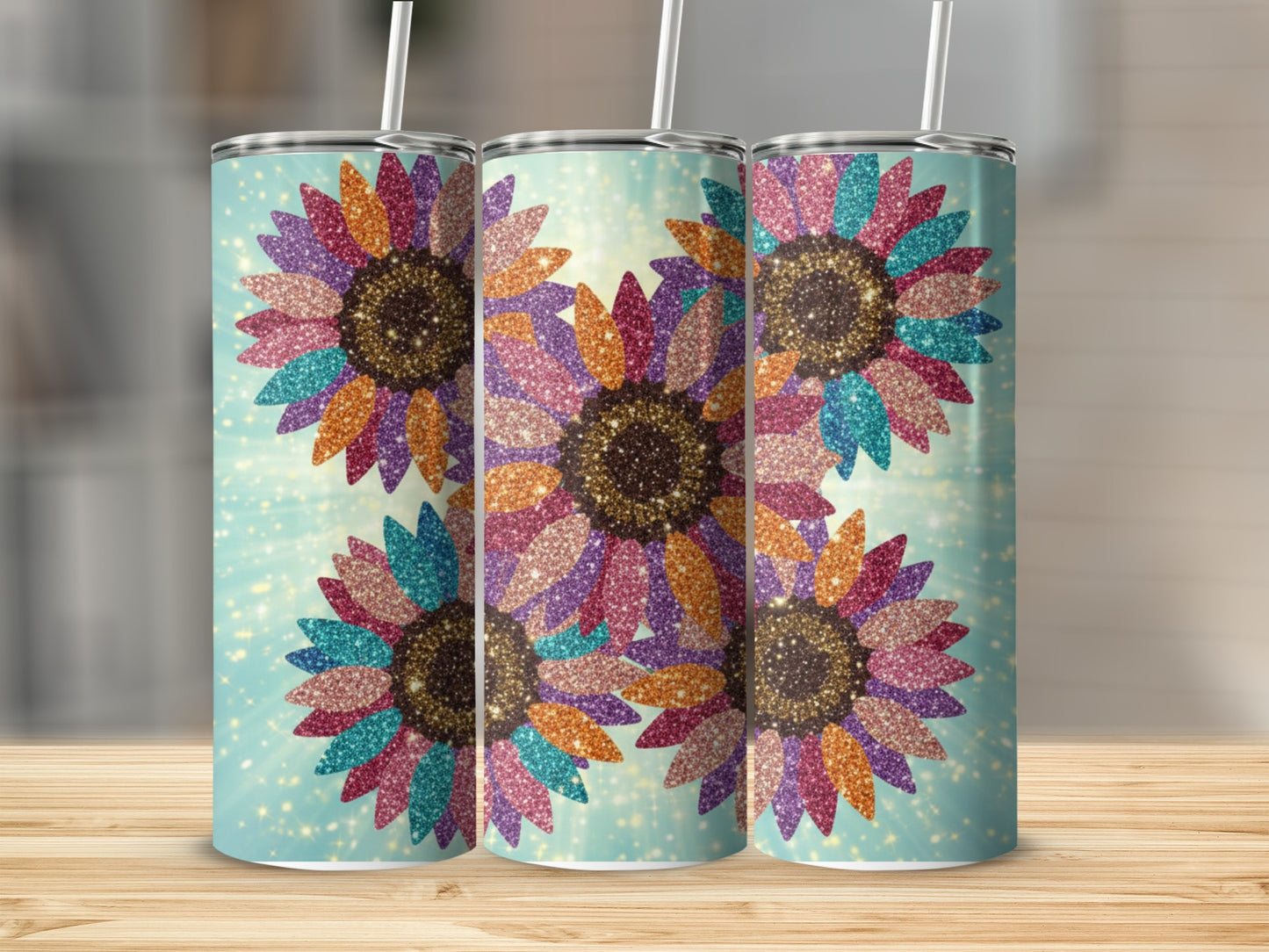 Colorful Glitter Sunflower Design Tumbler Product