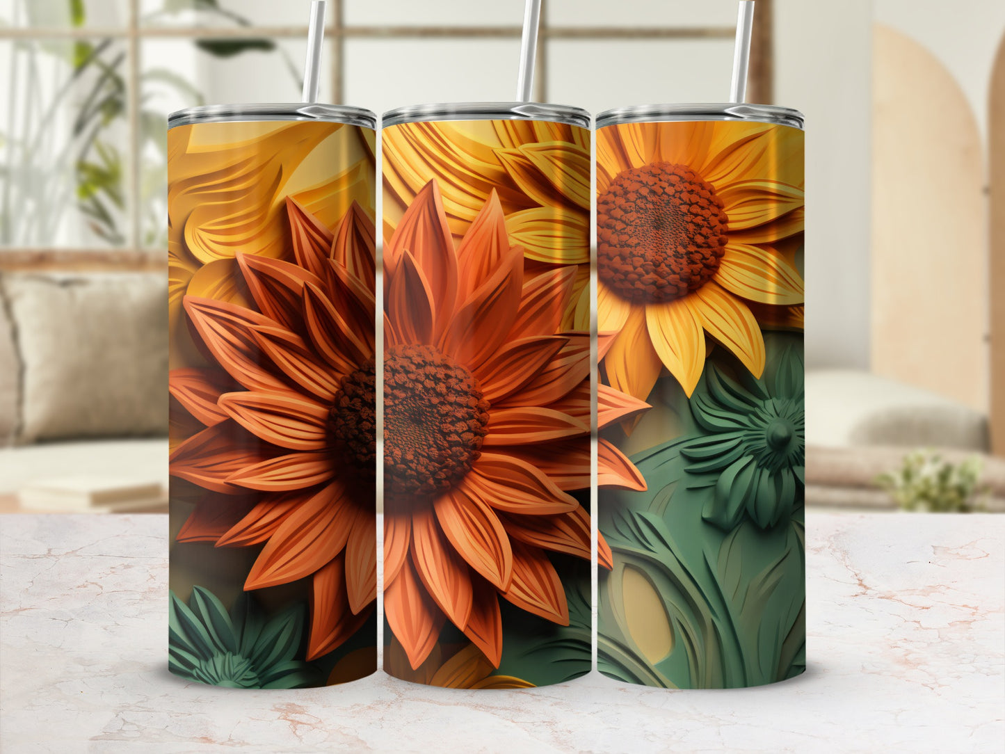 Vibrant Floral Sunflower Design Insulated Tumbler