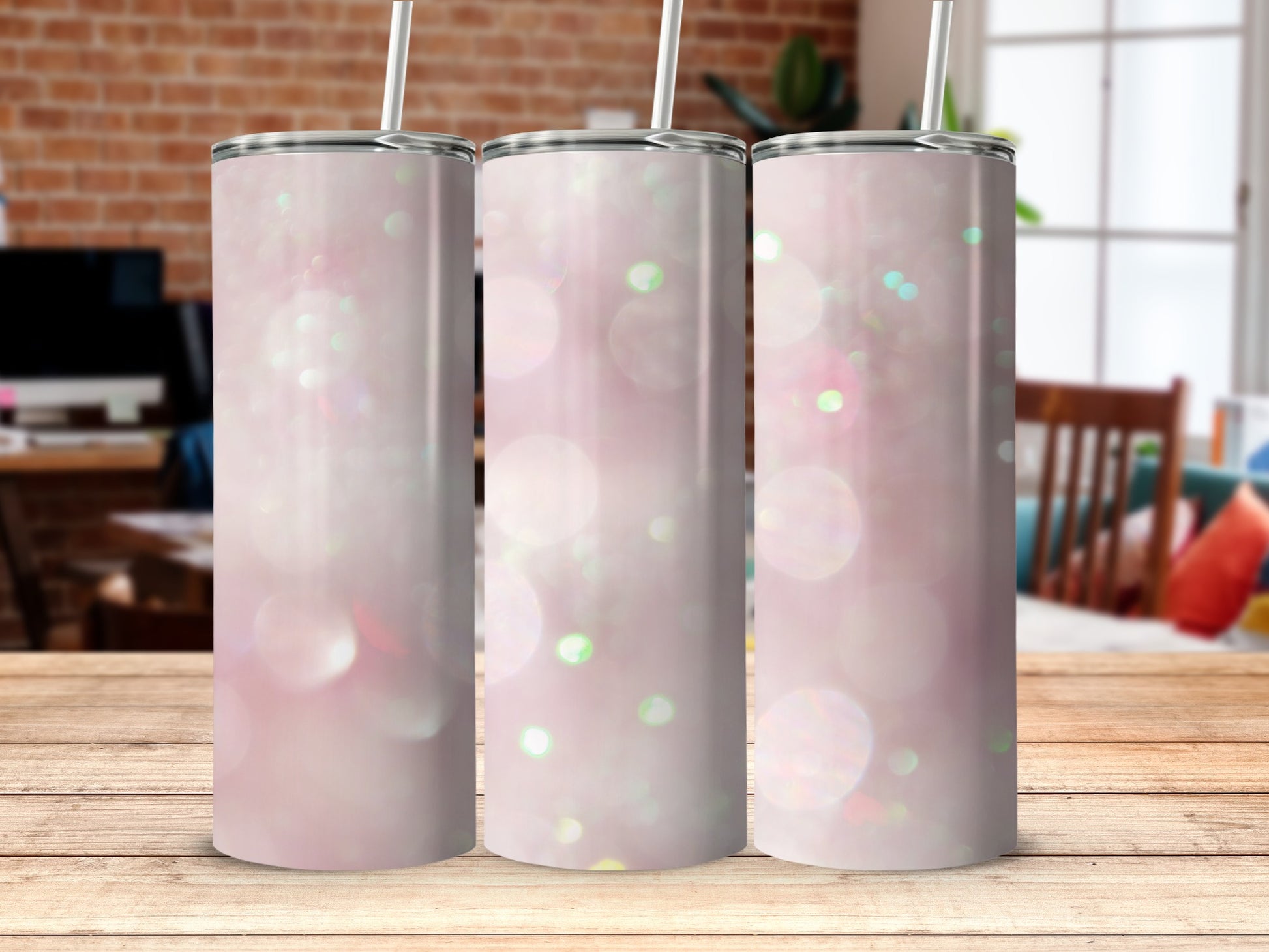 Sparkling Pink Gradient Tumbler with Straw Design