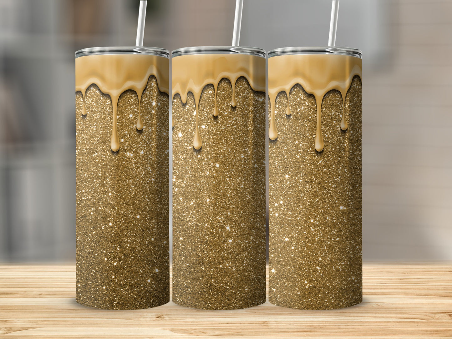 Glittering Gold and Dripping Design Tumbler Cup