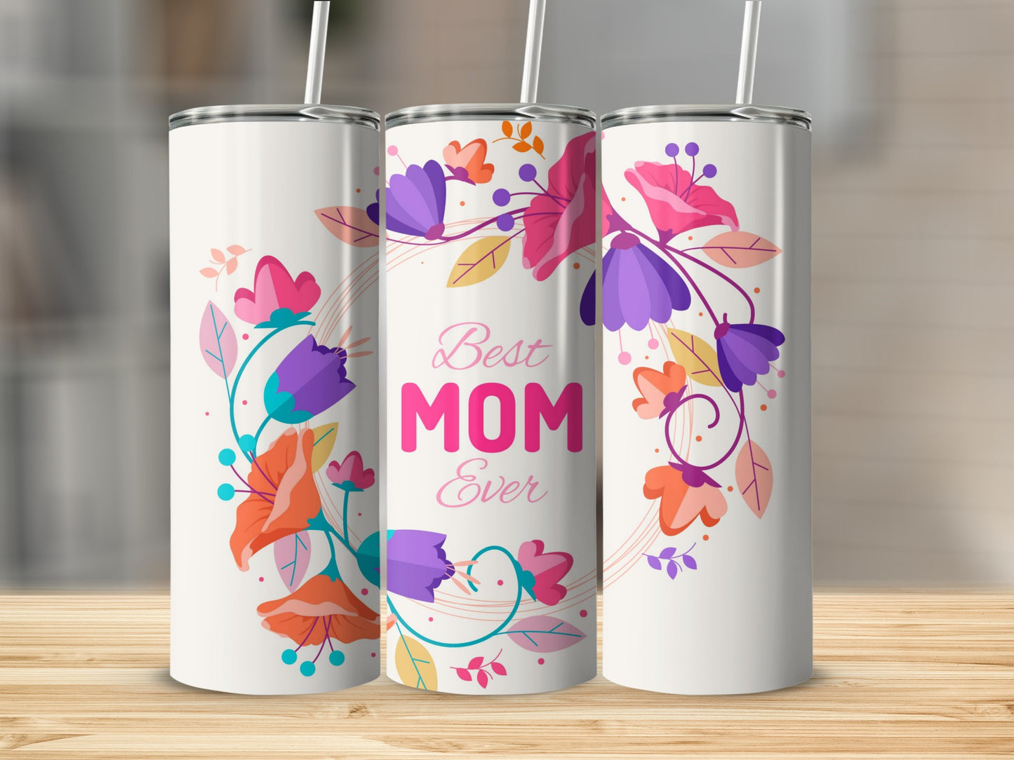 Best Mom Ever Floral Design Tumbler Cup