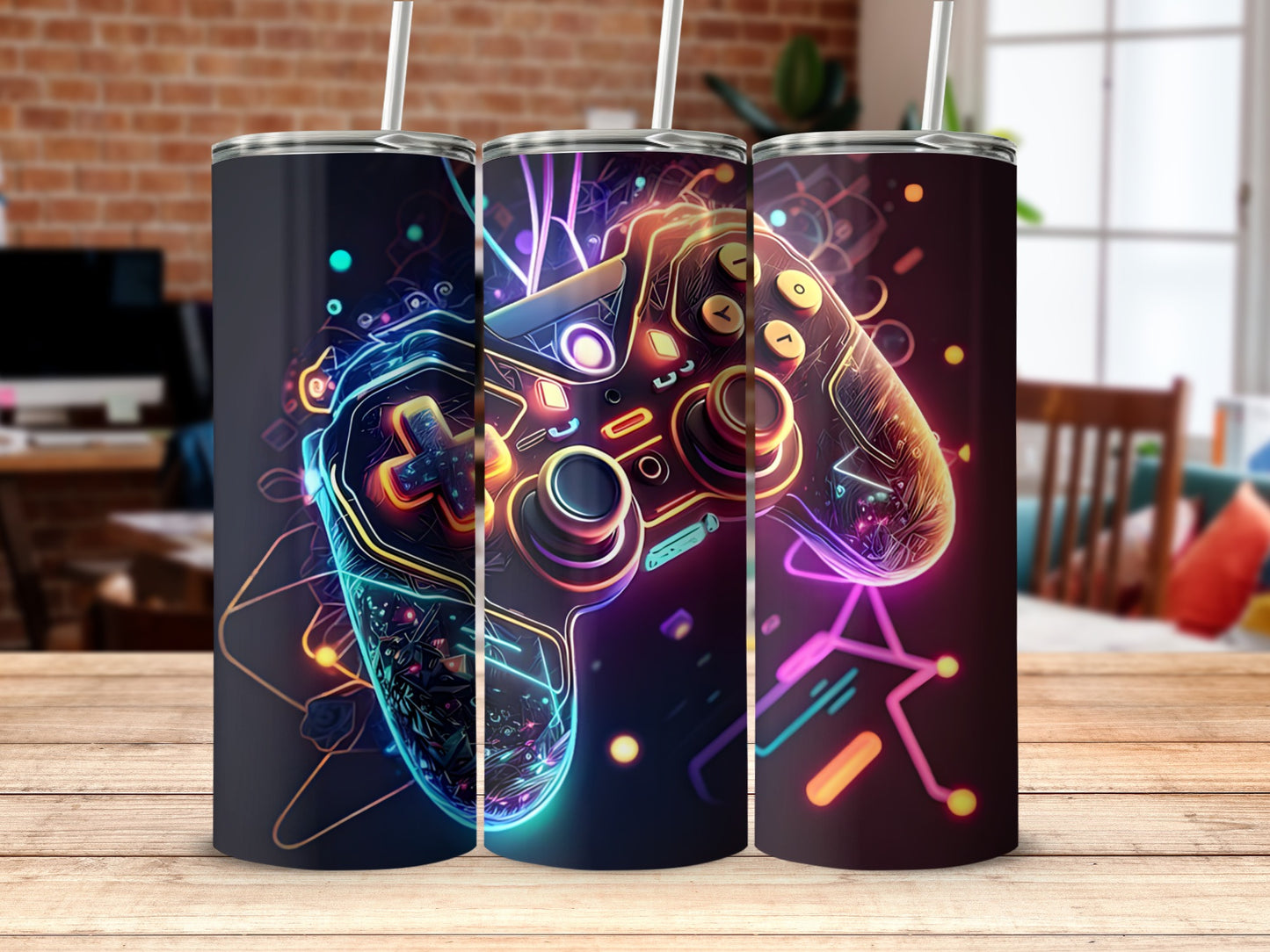 Neon Gaming Controller Art Insulated Tumbler