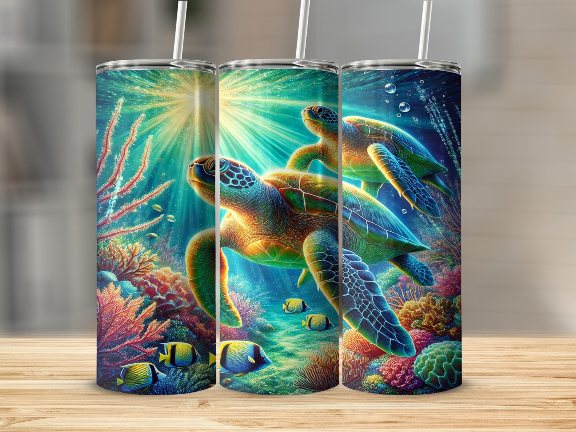 Vibrant Underwater Sea Turtle Scene Tumbler