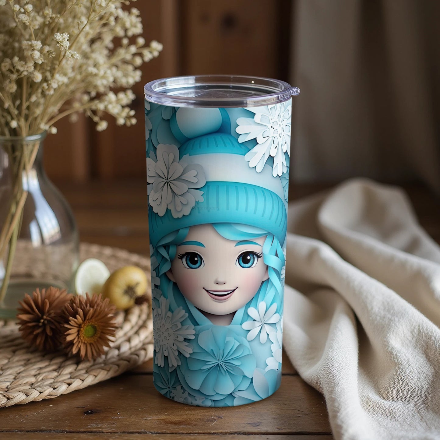 Snowflake Themed Tumbler with Cute Winter Character
