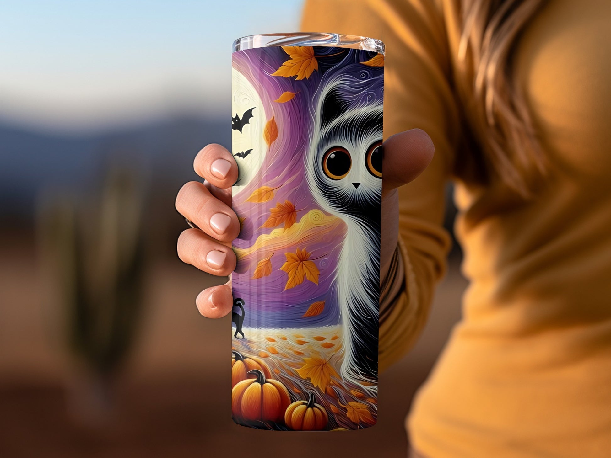 Cute Halloween Cat and Pumpkins Themed Tumbler