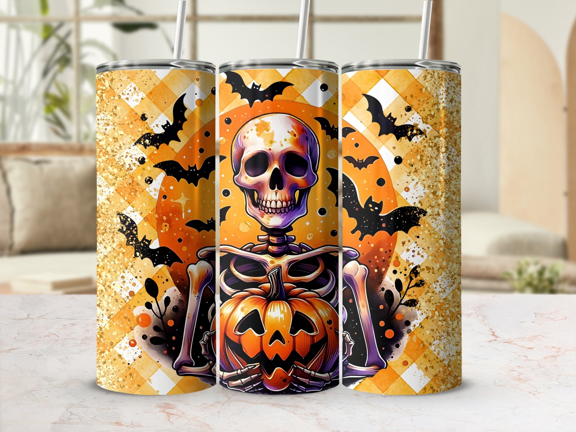 Halloween Skeleton and Pumpkin Tumbler Halloween Product