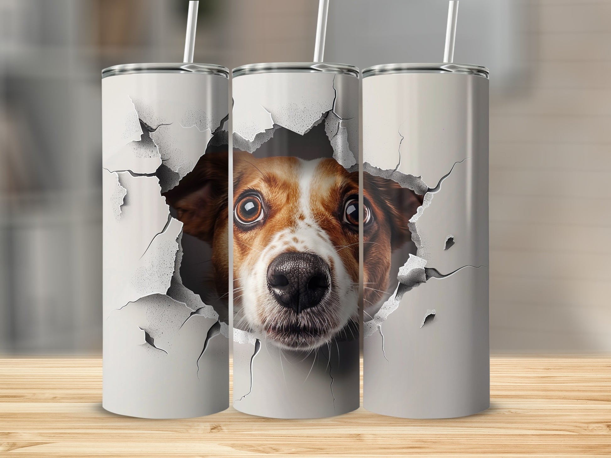 Curious Dog Breakthrough Crack Wall Broken Design Tumbler