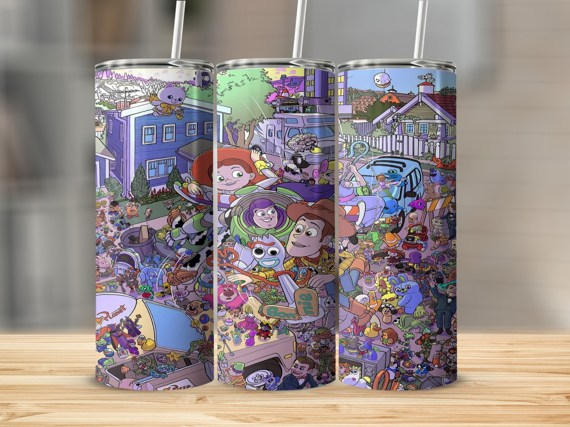 Colorful Cartoon Characters Themed Skinny Tumbler