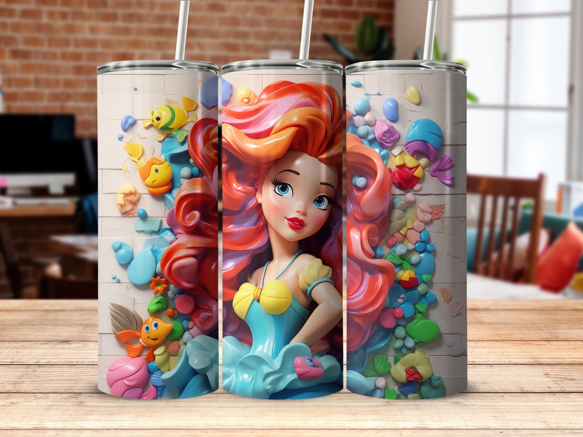Vibrant Mermaid Print Tumbler with Colorful Accents