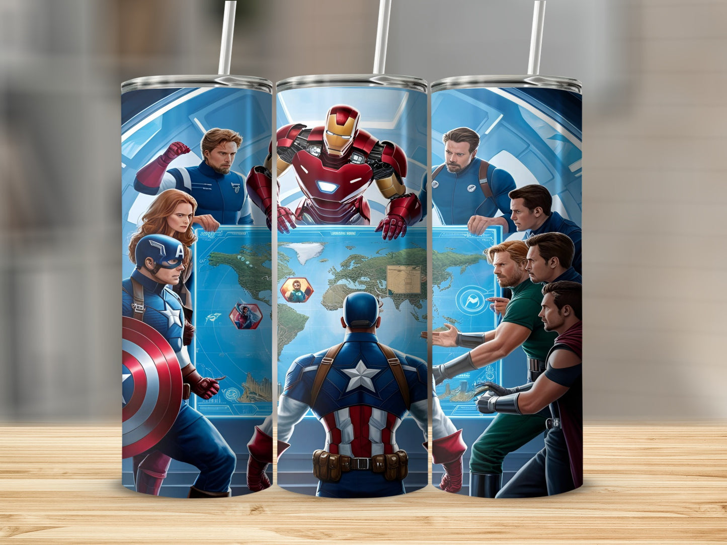 Avengers assemble around a world map planning mission.