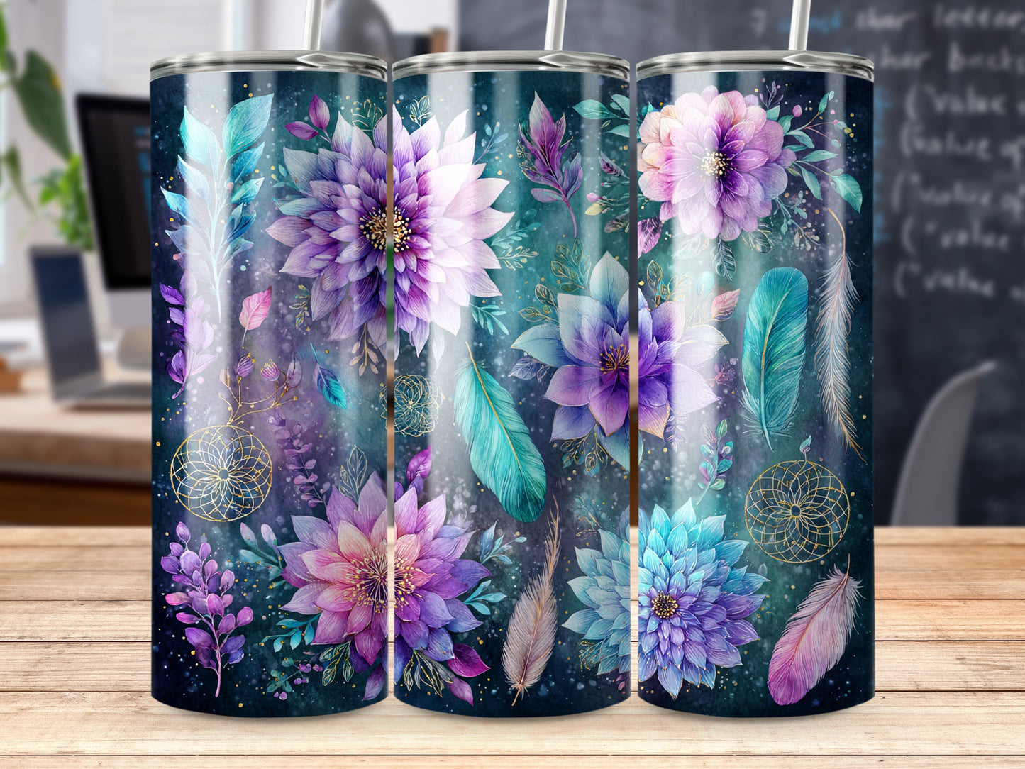 Dreamcatcher and Floral Design Tumbler for Stylish Use