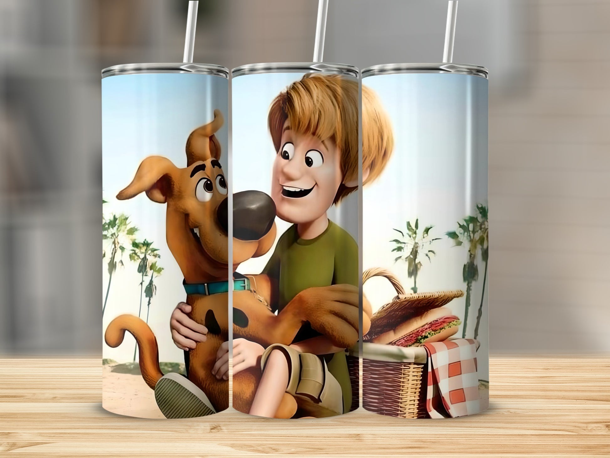 Shaggy and Scooby-Doo on a picnic with a basket of food.