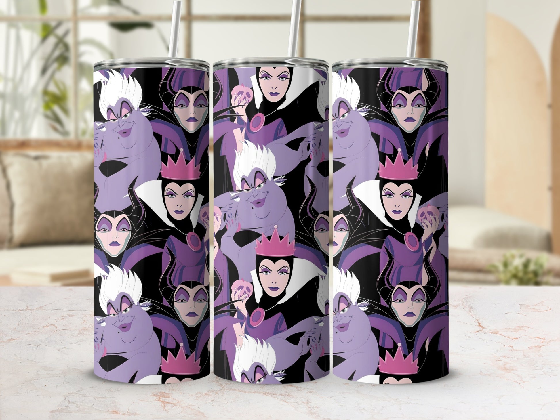 Dark Fairytale Villains Tumbler Cup with Straws